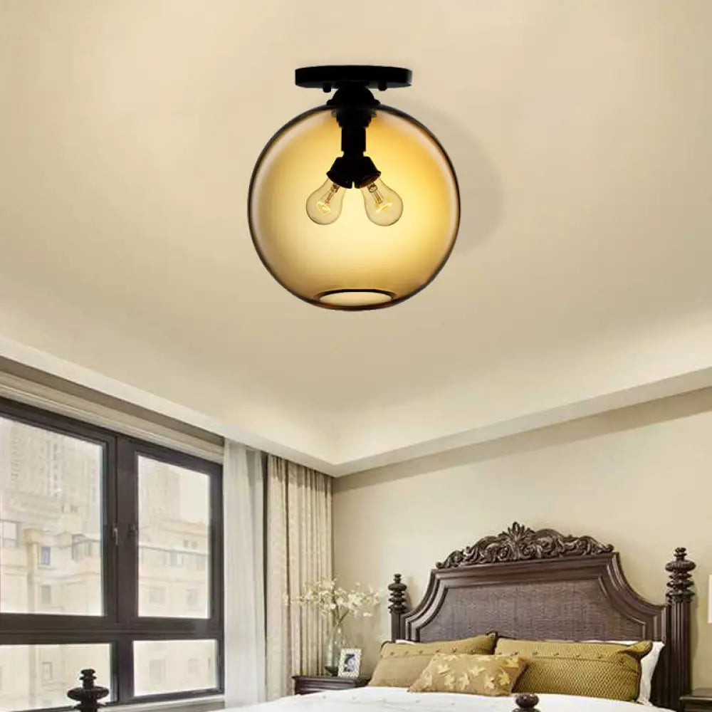Modern 2 - Head Flushmount Ceiling Lamp With Colorful Glass Shades - Global Mounted Light’ Or