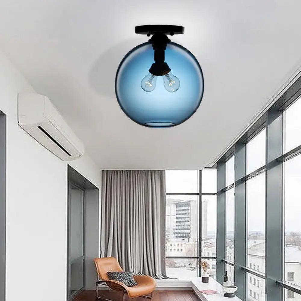 Modern 2 - Head Flushmount Ceiling Lamp With Colorful Glass Shades - Global Mounted Light’ Or