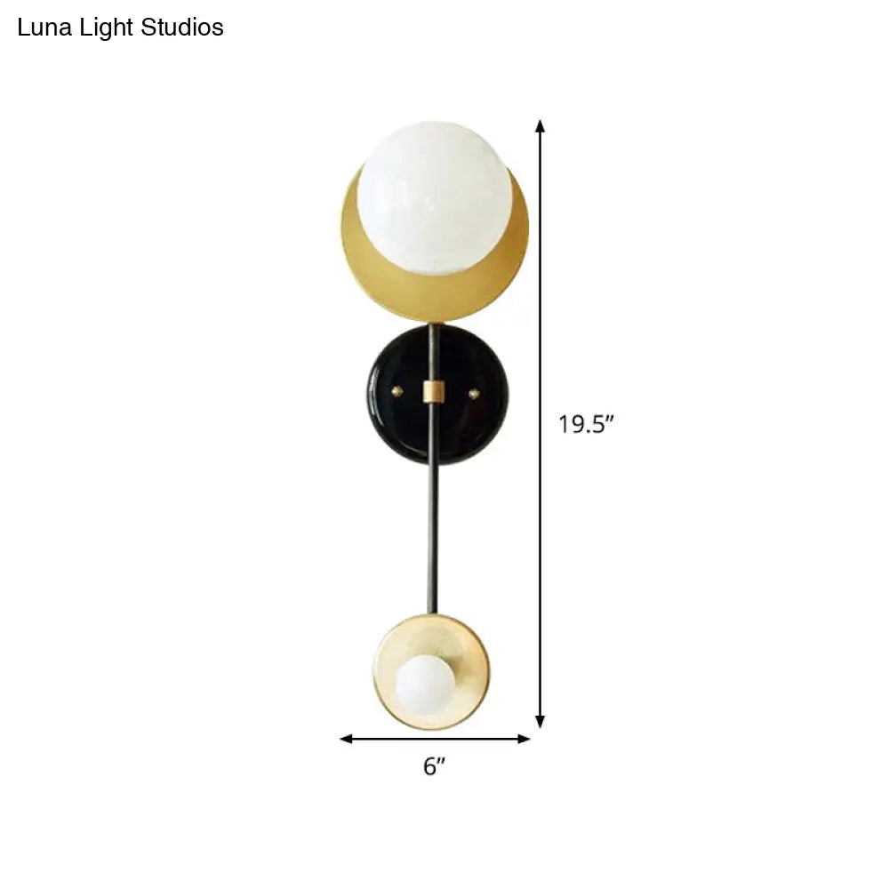 Modern 2-Head Opal Glass Wall Sconce In Black And Gold