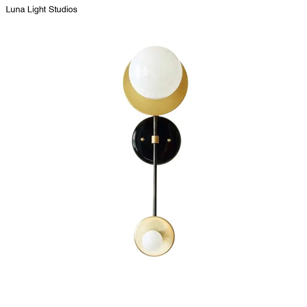 Modern 2-Head Opal Glass Wall Sconce In Black And Gold