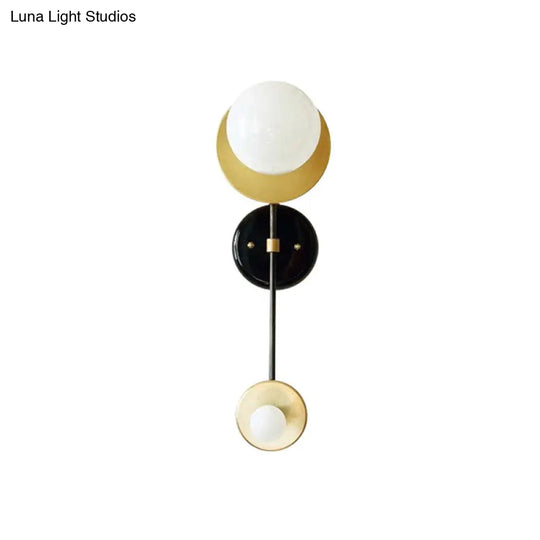 Modern 2-Head Opal Glass Wall Sconce In Black And Gold