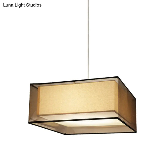 Modern 2-Layer Chandelier: Rectangle/Round Design Flaxen Fabric 3 Bulbs - Perfectly Illuminates Your