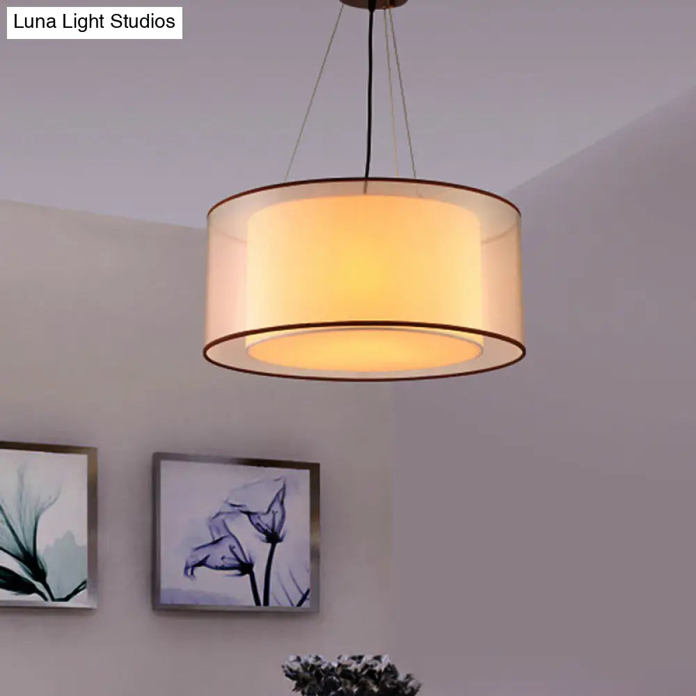 Modern 2-Layer Chandelier: Rectangle/Round Design Flaxen Fabric 3 Bulbs - Perfectly Illuminates Your