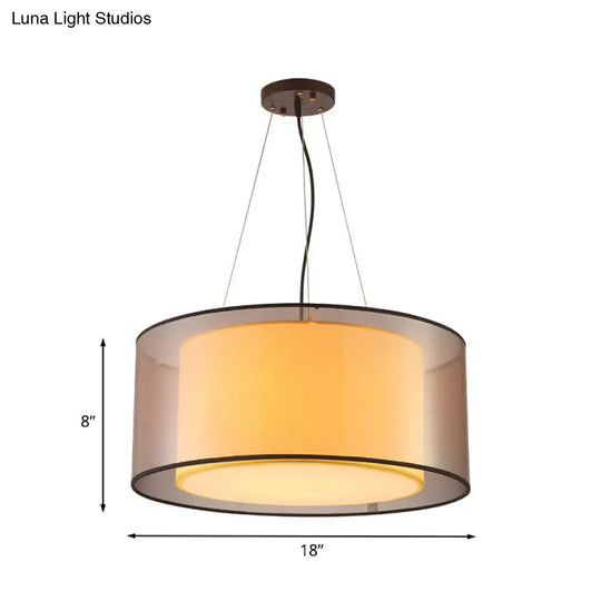 Modern 2-Layer Chandelier: Rectangle/Round Design Flaxen Fabric 3 Bulbs - Perfectly Illuminates Your