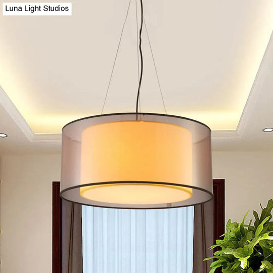 Modern 2-Layer Chandelier: Rectangle/Round Design Flaxen Fabric 3 Bulbs - Perfectly Illuminates Your