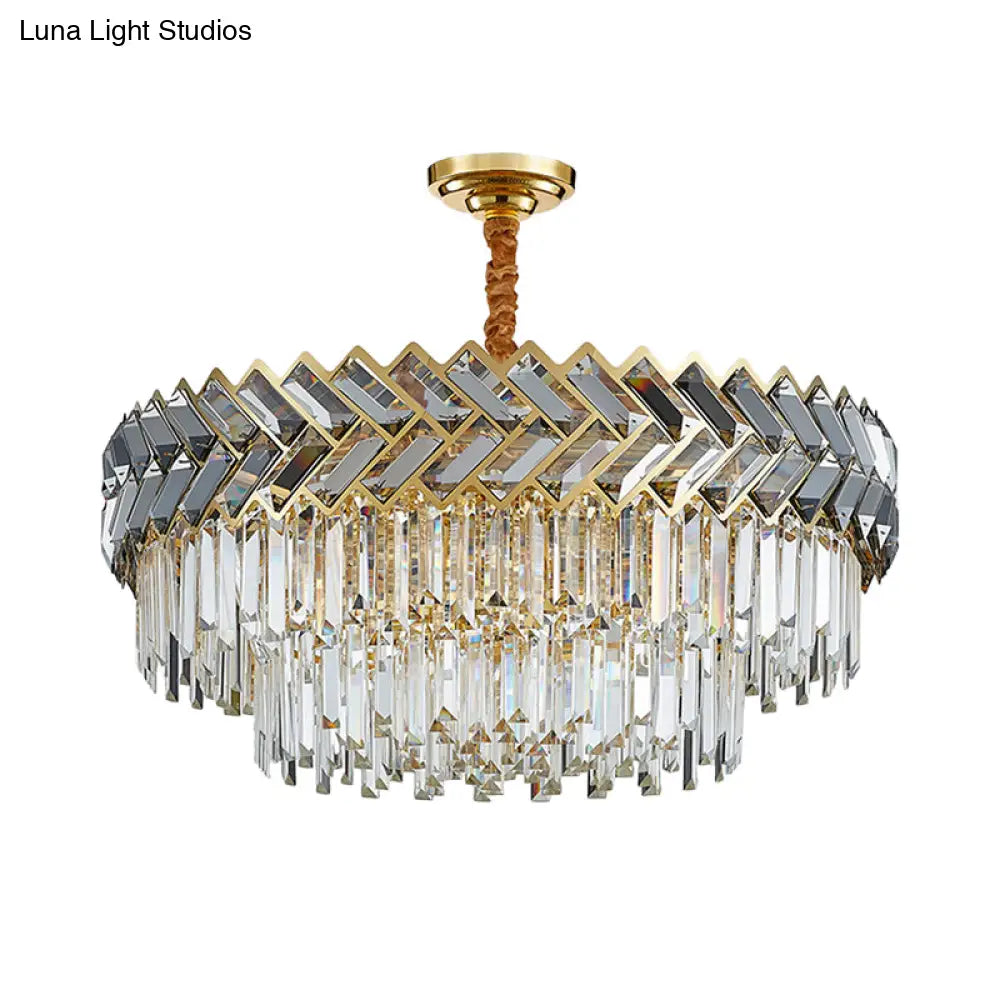 Modern 2-Layered Crystal Rods Chandelier Pendant Light - 9 Bulbs Black-Gold Herringbone Design