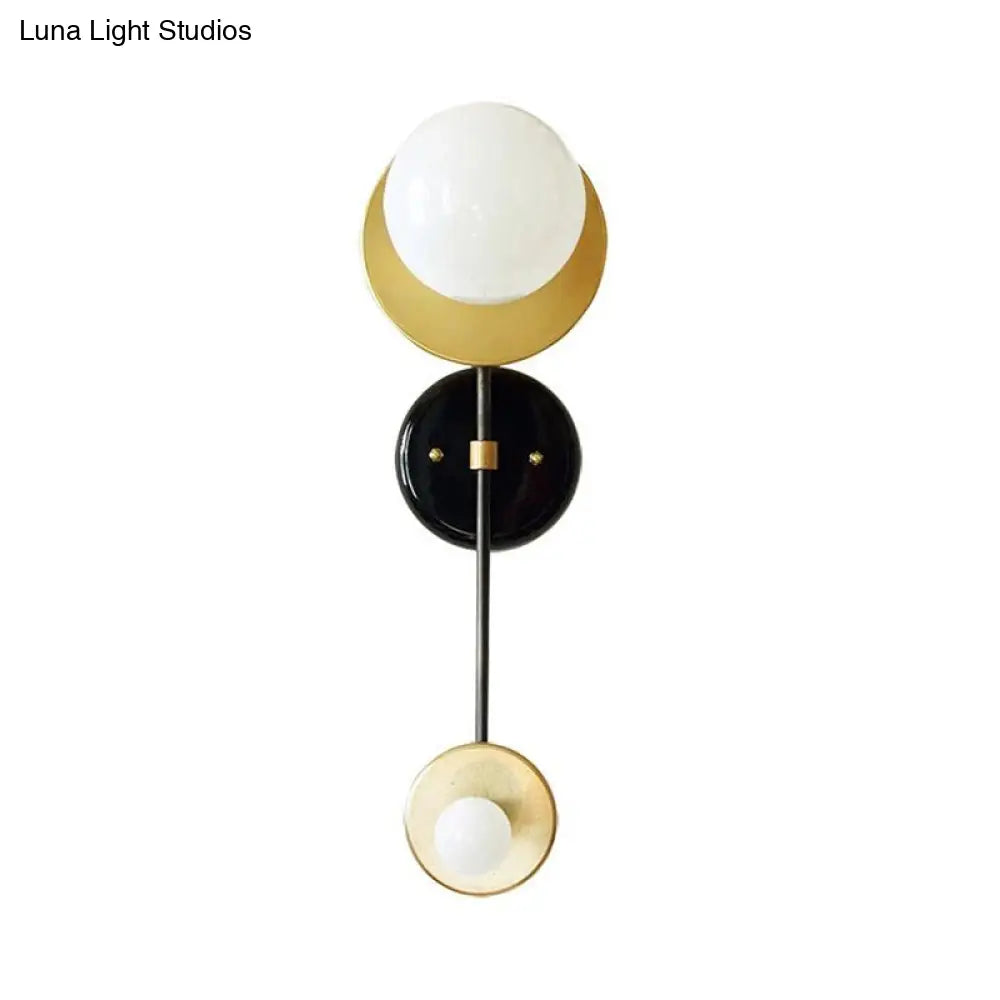 Modern 2-Light Balance Scale Wall Sconce: Black & Gold Milky Glass Reading Lamp