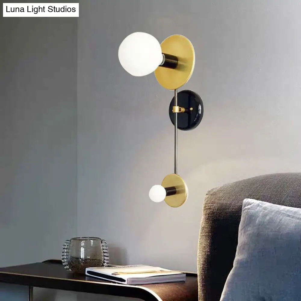 Modern 2-Light Balance Scale Wall Sconce: Black & Gold Milky Glass Reading Lamp