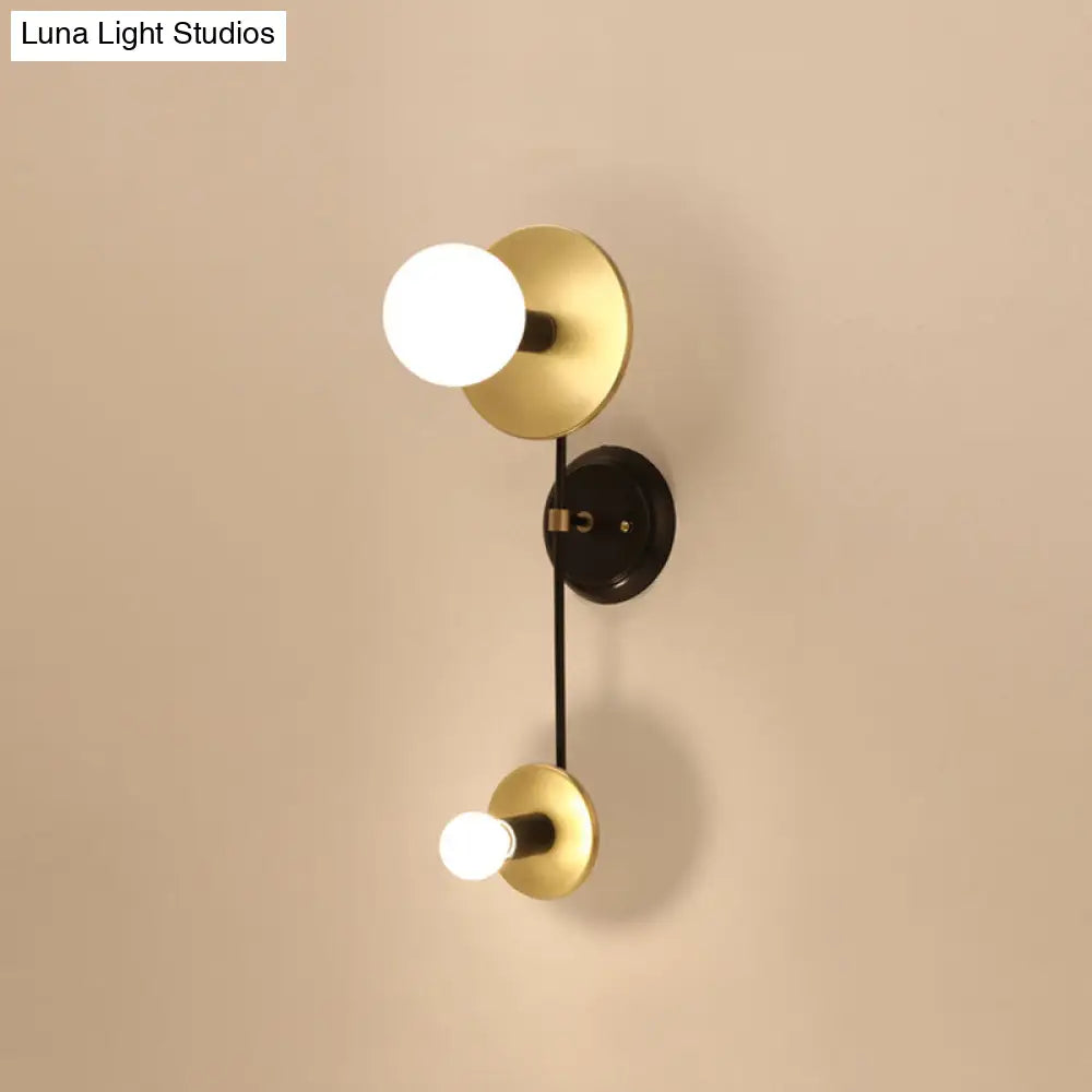 Modern 2-Light Balance Scale Wall Sconce: Black & Gold Milky Glass Reading Lamp