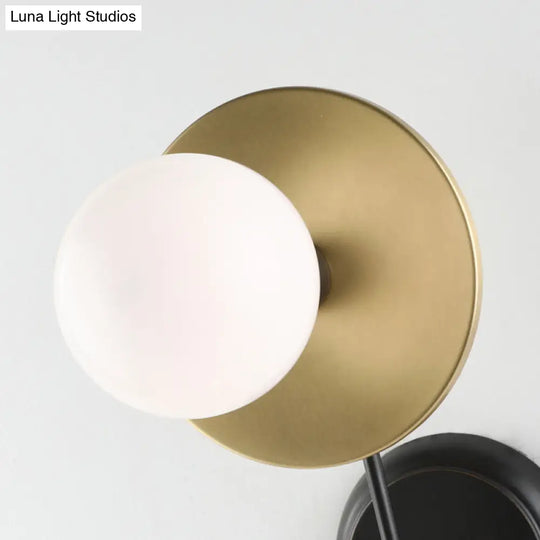 Modern 2-Light Balance Scale Wall Sconce: Black & Gold Milky Glass Reading Lamp