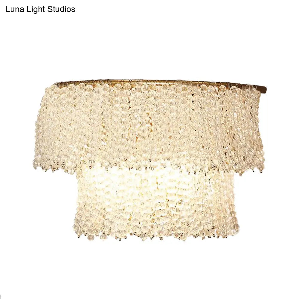 Modern 2-Light Crystal Bead Sconce Lamp Wall Lighting In Gold