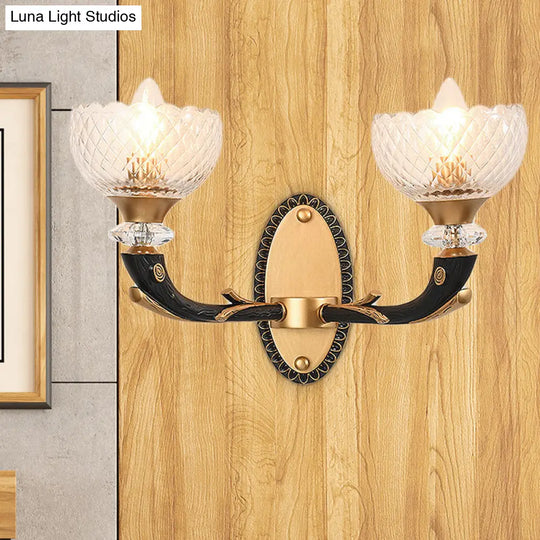 Modern 2-Light Metal Black Sconce With Clear Prismatic Glass Shade - Wall Mounted