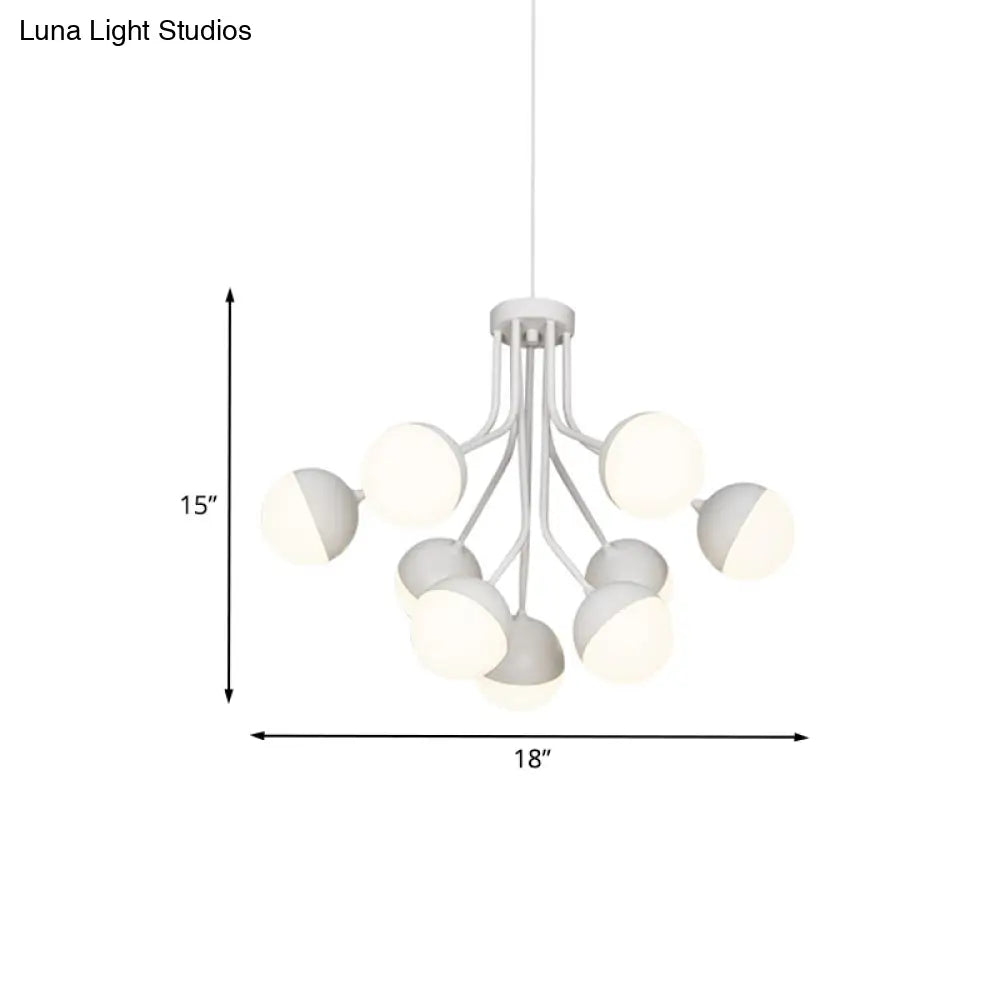 Modern 2-Tier Ball Chandelier Lamp White Acrylic 9-Bulb Suspension Lighting For Dining Room