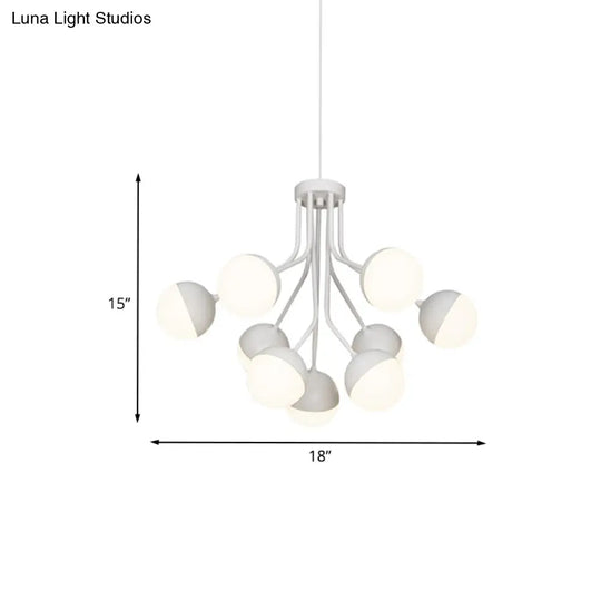 Modern 2-Tier Ball Chandelier Lamp White Acrylic 9-Bulb Suspension Lighting For Dining Room