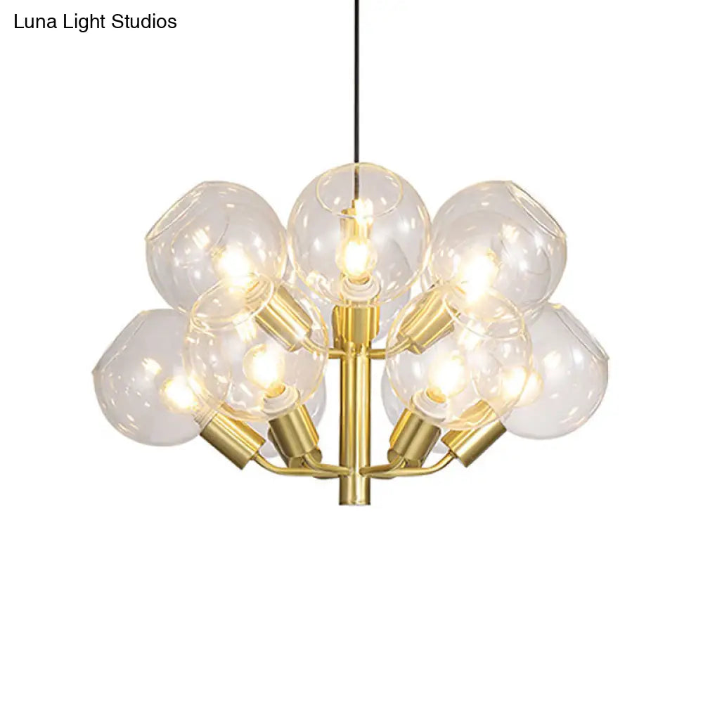 Modern 2-Tier Bubble Chandelier - Clear Glass 12-Bulb Pendant Lighting In Gold