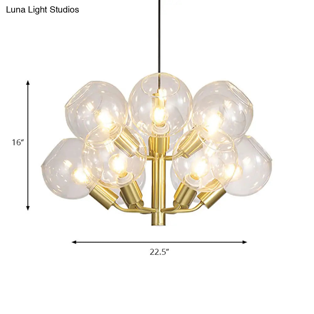 Modern 2-Tier Bubble Chandelier - Clear Glass 12-Bulb Pendant Lighting In Gold