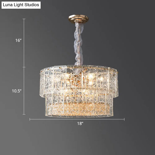 Modern 2-Tier Clear Glass Chandelier Pendant Light With Octagonal Crystal Beads / 18