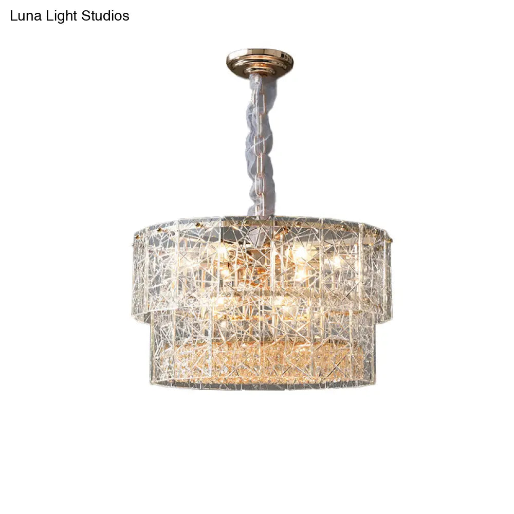 Modern 2-Tier Chandelier Pendant Light With Clear Glass And Crystal Beads