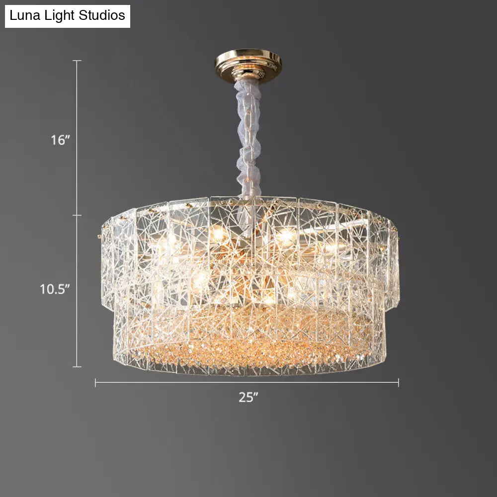 Modern 2-Tier Clear Glass Chandelier Pendant Light With Octagonal Crystal Beads / 25