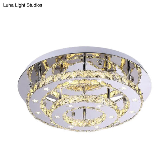 Modern 2-Tier Crystal Led Ceiling Light In Chrome: Warm White And 3-Color Options 18-25.5 Wide