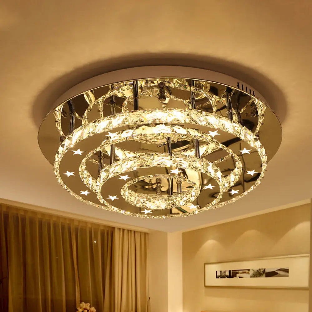 Modern 2 - Tier Crystal Led Ceiling Light In Chrome: Warm White And 3 - Color Options 18’ -