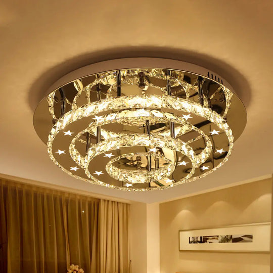 Modern 2 - Tier Crystal Led Ceiling Light In Chrome: Warm White And 3 - Color Options 18’ -