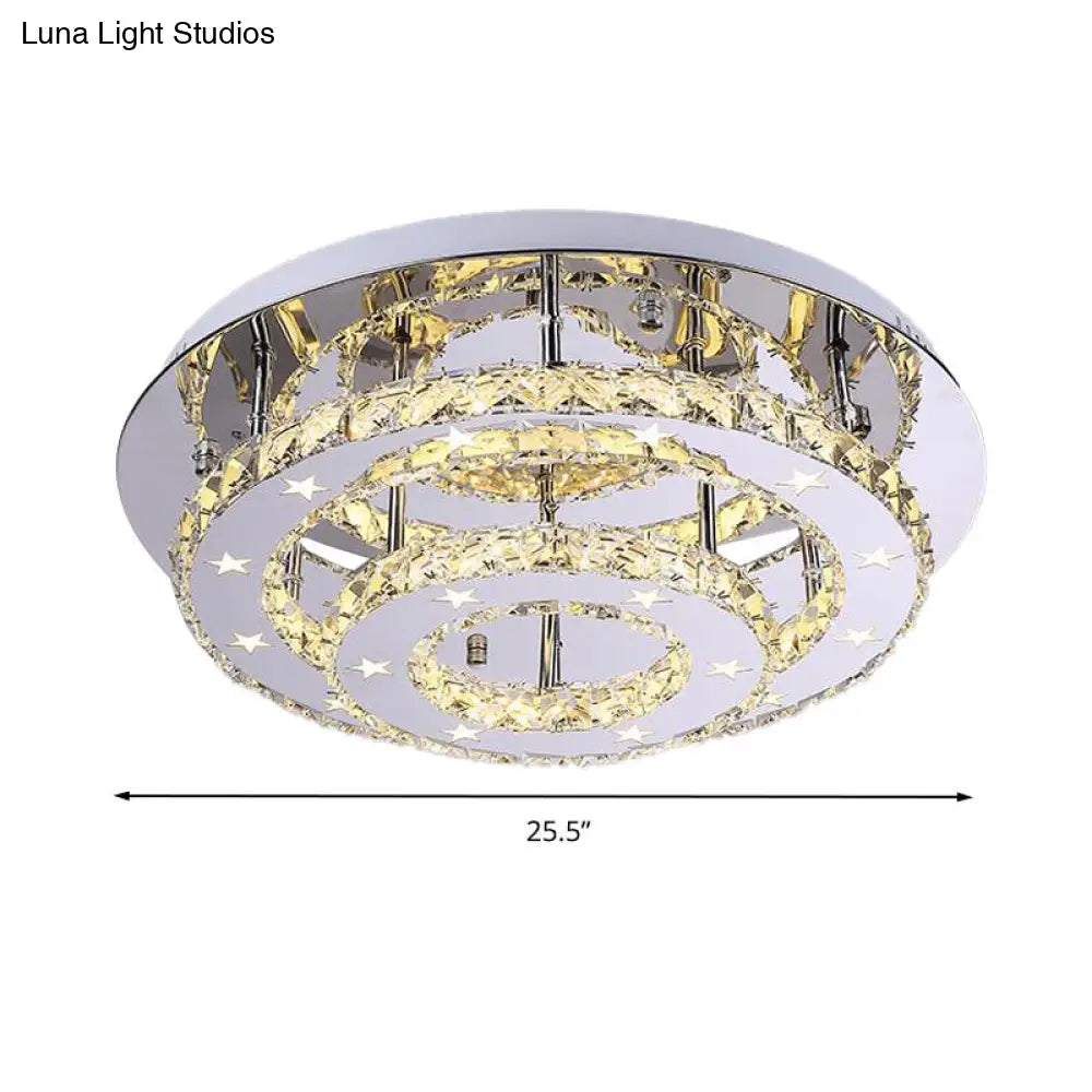 Modern 2-Tier Crystal Led Ceiling Light In Chrome: Warm White And 3-Color Options 18-25.5 Wide