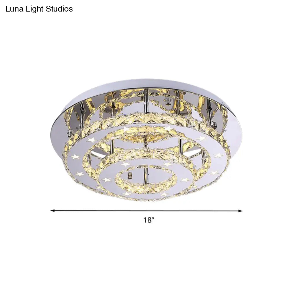 Modern 2-Tier Crystal Led Ceiling Light In Chrome: Warm White And 3-Color Options 18-25.5 Wide