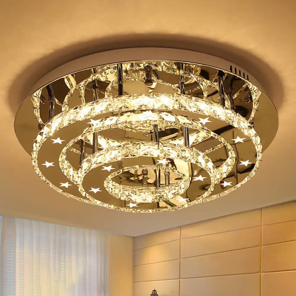 Modern 2 - Tier Crystal Led Ceiling Light In Chrome: Warm White And 3 - Color Options 18’ -