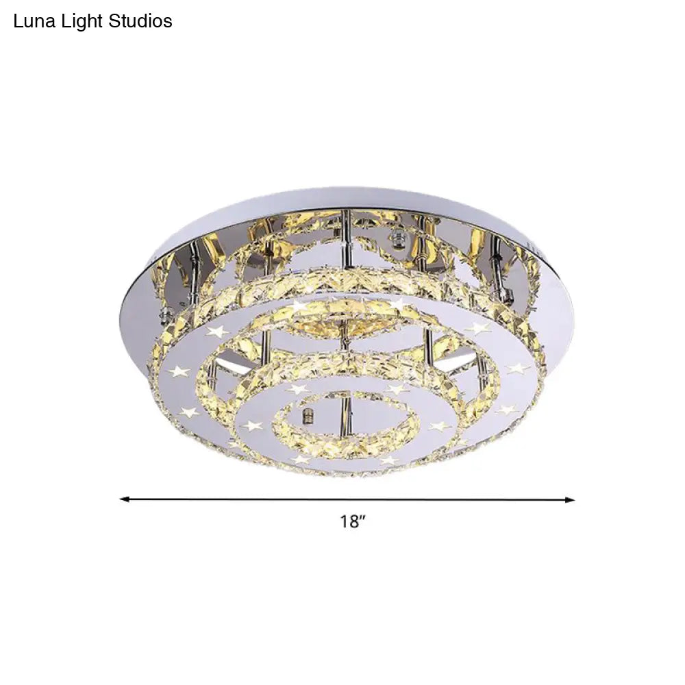 Modern 2 - Tier Crystal Led Ceiling Light In Chrome: Warm White And 3 - Color Options 18’ -