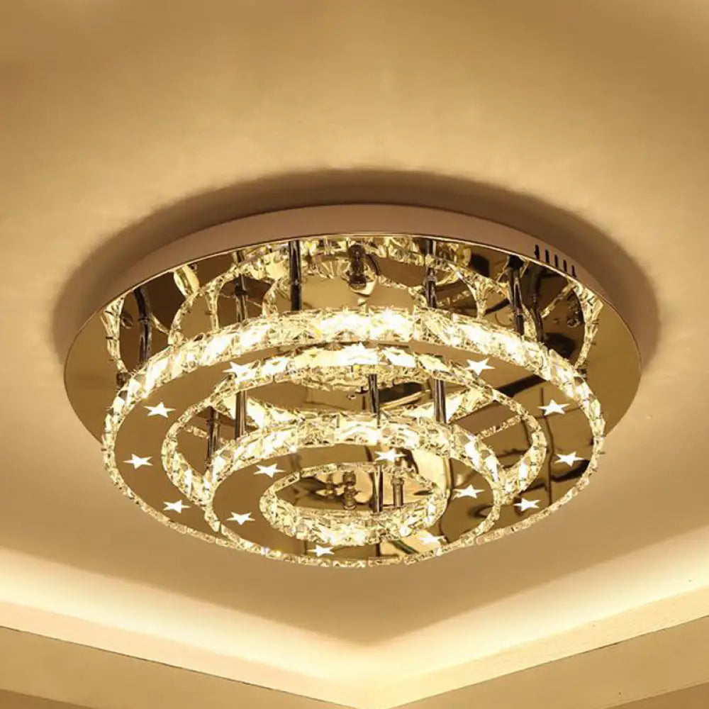 Modern 2 - Tier Crystal Led Ceiling Light In Chrome: Warm White And 3 - Color Options 18’ -