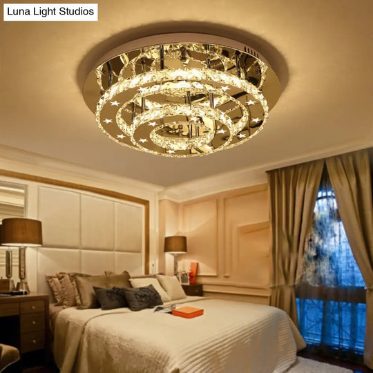 Modern 2-Tier Crystal Led Ceiling Light In Chrome: Warm White And 3-Color Options 18-25.5 Wide