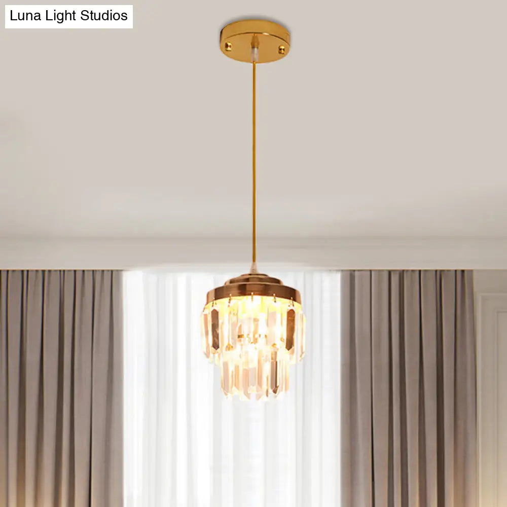 Modern 2-Tier Crystal Pendant Light With 1 Bulb Corridor Ceiling Suspension Lamp In Black/Gold Gold