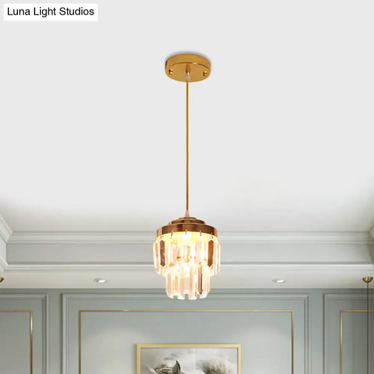 Modern 2-Tier Crystal Pendant Light With 1 Bulb Corridor Ceiling Suspension Lamp In Black/Gold