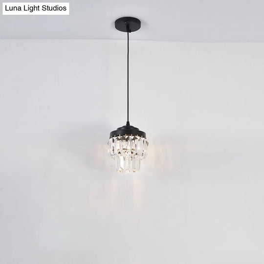 Modern 2-Tier Crystal Pendant Light With 1 Bulb Corridor Ceiling Suspension Lamp In Black/Gold
