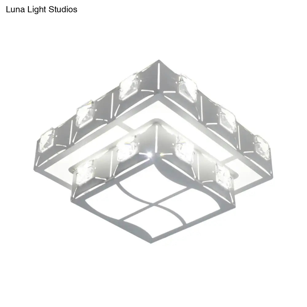 Modern 2-Tier Geometric Led Crystal Flush Light Fixture