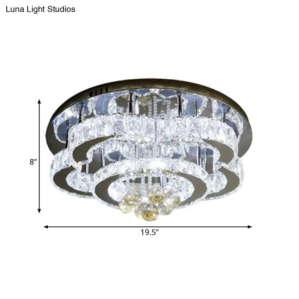 Modern 2-Tier Led Ceiling Flushmount In Crystal Chrome Square/Circle Design
