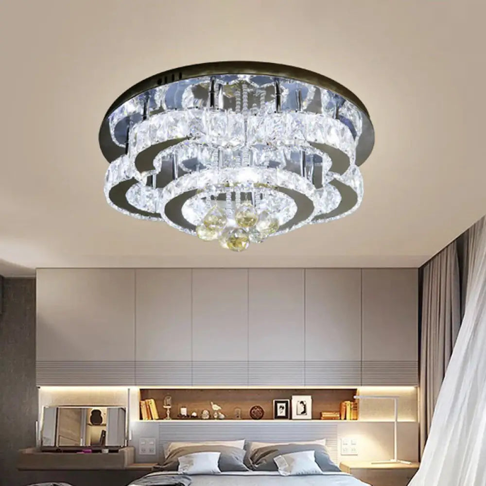 Modern 2-Tier Led Ceiling Flushmount In Crystal Chrome Square/Circle Design / Circle