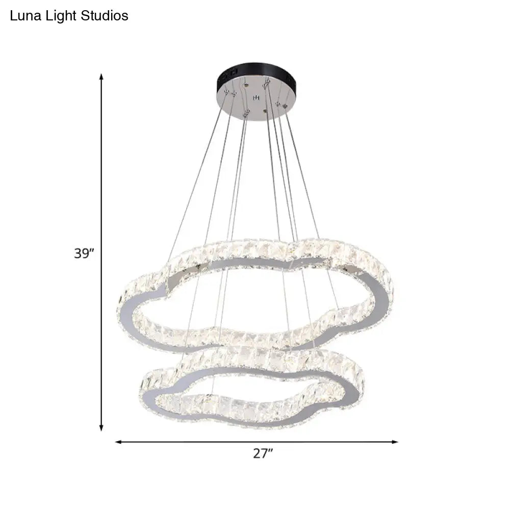 Modern 2-Tier Led Chandelier With Chrome Finish And Inlaid Crystal Accents - Cloud Shaped Pendant