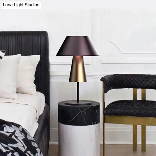 Modern 2-Tier Metallic Cone Nightstand Lamp For Bedside - Brown