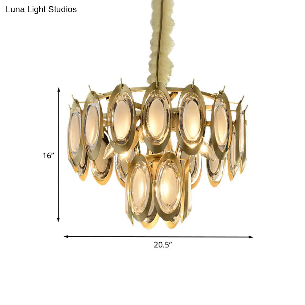 Modern 2-Tier Brass Chandelier With Metallic Finish - 7 Bulb Hanging Ceiling Lamp