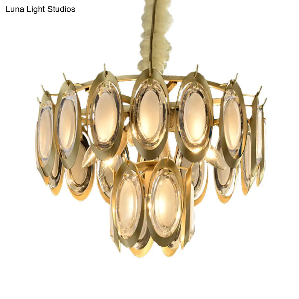 Modern 2-Tier Brass Chandelier With Metallic Finish - 7 Bulb Hanging Ceiling Lamp