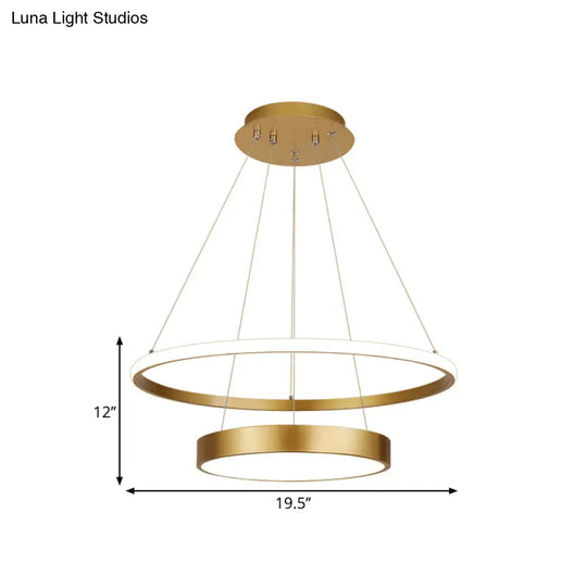 Modern 2-Tier Metallic Ring Led Chandelier In Gold - Warm/White Lighting