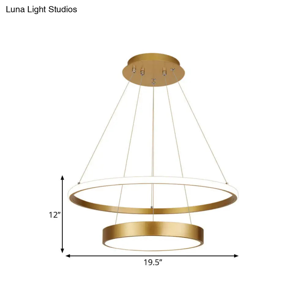 Gold 2-Tier Drop Led Chandelier With Warm/White Light