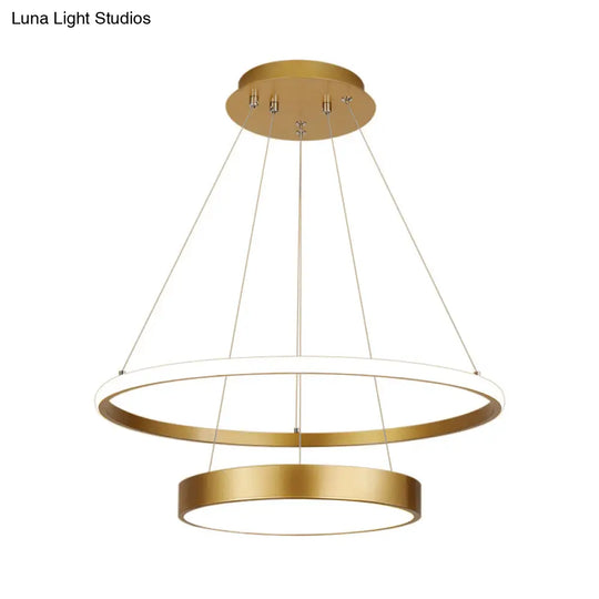 Modern 2-Tier Metallic Ring Led Chandelier In Gold - Warm/White Lighting