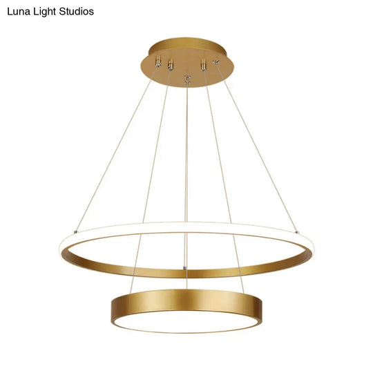 Gold 2-Tier Drop Led Chandelier With Warm/White Light