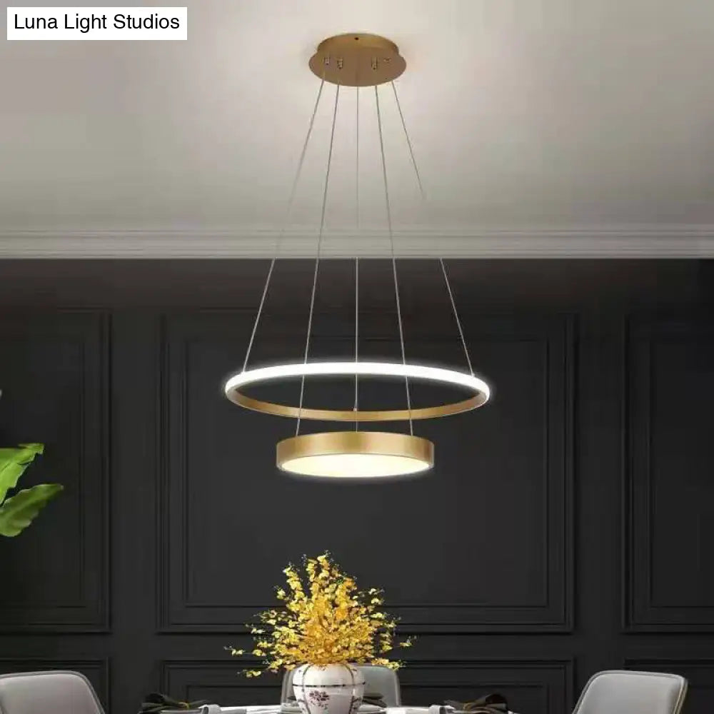 Gold 2-Tier Drop Led Chandelier With Warm/White Light / Warm