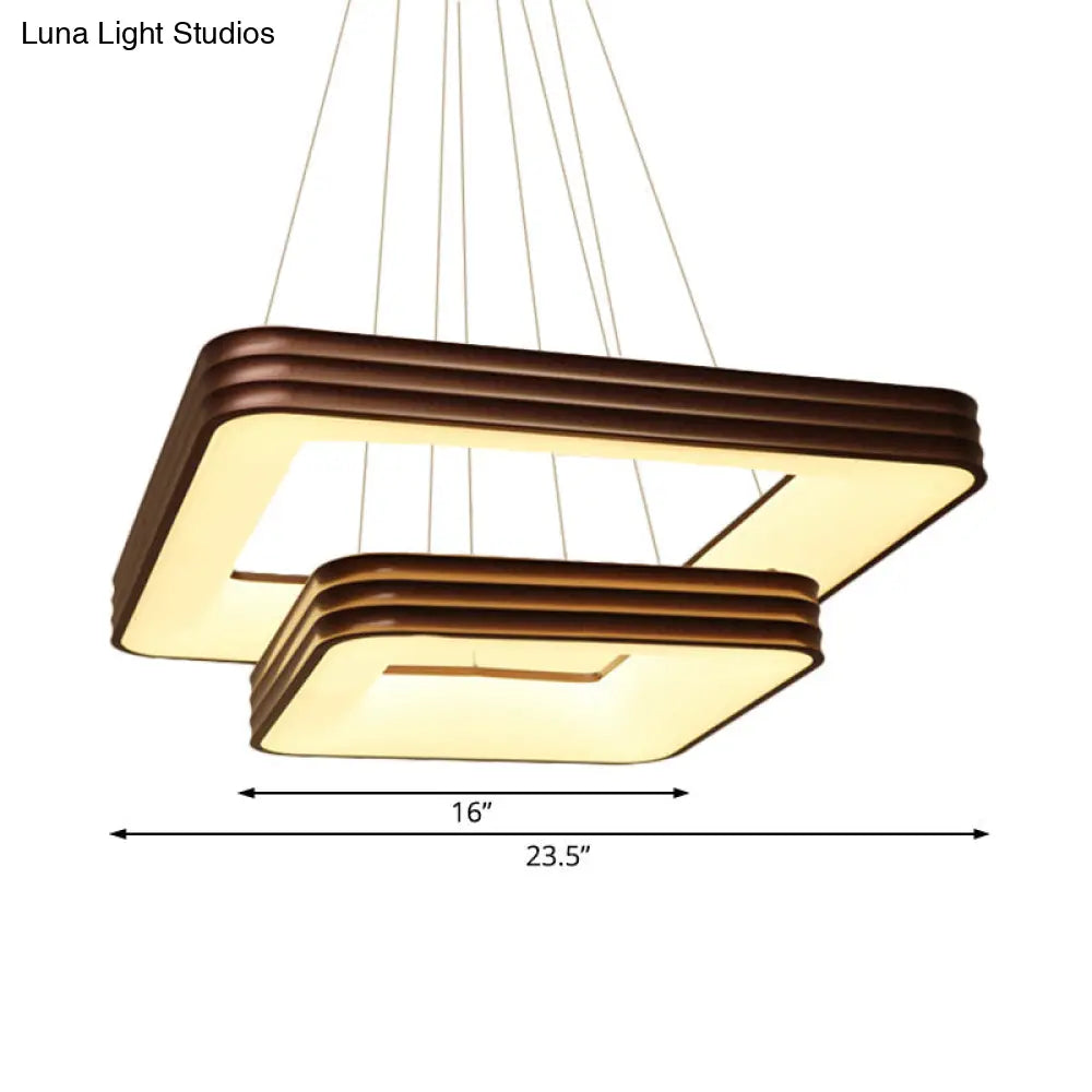 Modern 2-Tier Square Metal Led Chandelier Lamp - Brown Ceiling Fixture For Living Room