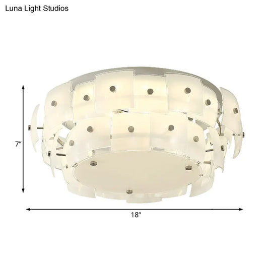 Modern 2 - Tier White Glass Drum Flush Mount Ceiling Light Fixture For Living Room