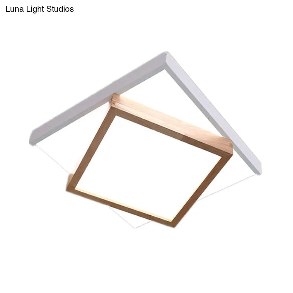 Modern 2 - Tier Wood Led Ceiling Light For Living Room In White/Warm - Square Flush Mount